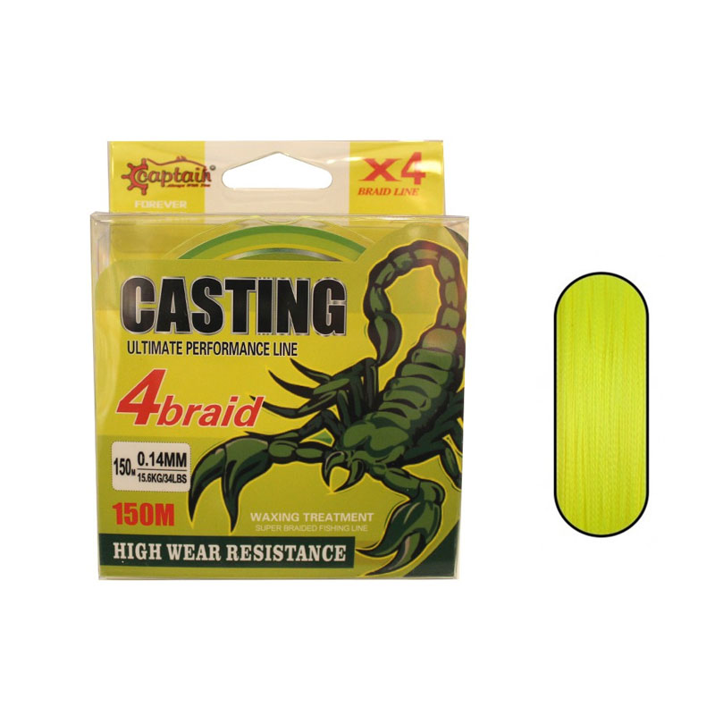Captain%20Casting%20PE%204%20Kat%20Spin%20İp%20Misina%200,06%20mm%20150mt%20Sarı