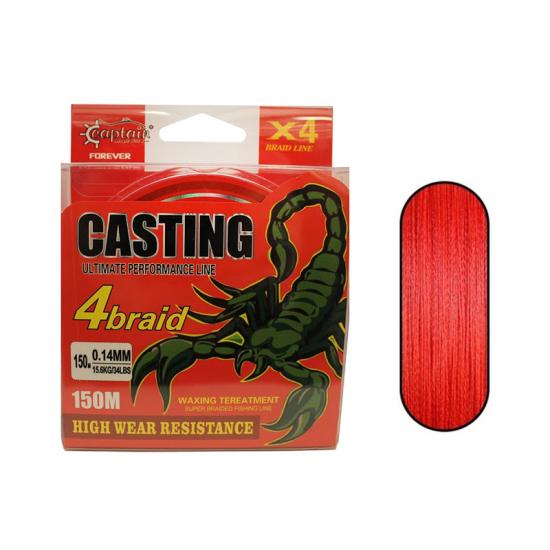 Captain Casting PE 4 Kat Spin İp Misina 0,16 mm 150mt Kırmızı