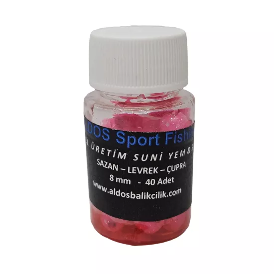 ALDOS Çilek Kokulu 8 mm Silikon Yumuşak Sazan Turna Çupra Levrek Dip Yemi (40 Adet)